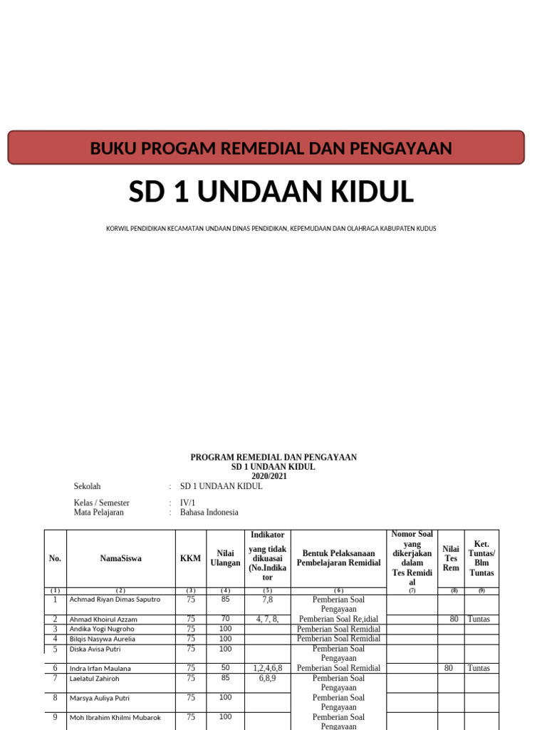 Program Remedial dan Pengayaan SD 1 | PDF