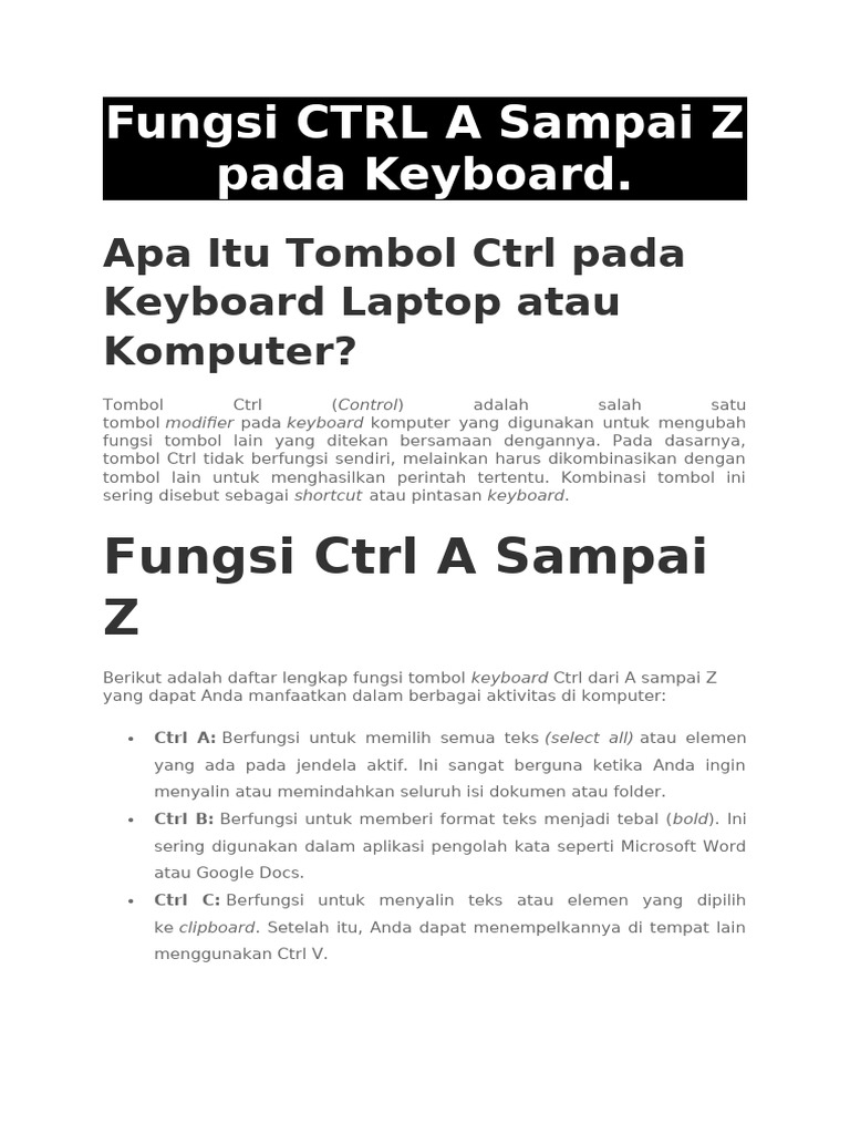 Fungsi CTRL A Sampai Z Pada Keyboard | PDF