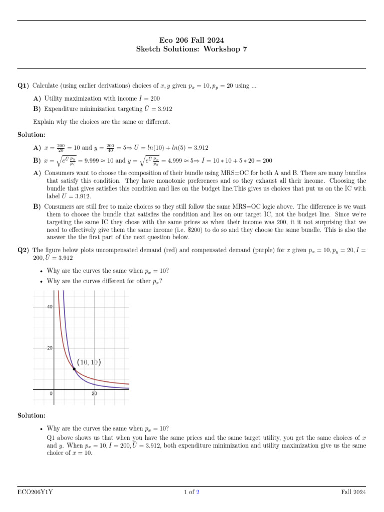 Utility Maximization vs. Expenditure Minimization in Eco 206 | PDF ...