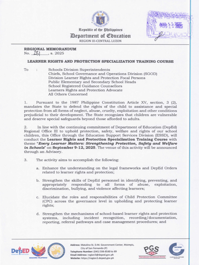 RM No. 251 S. 2025 Learner Rights and Protection Specialization ...