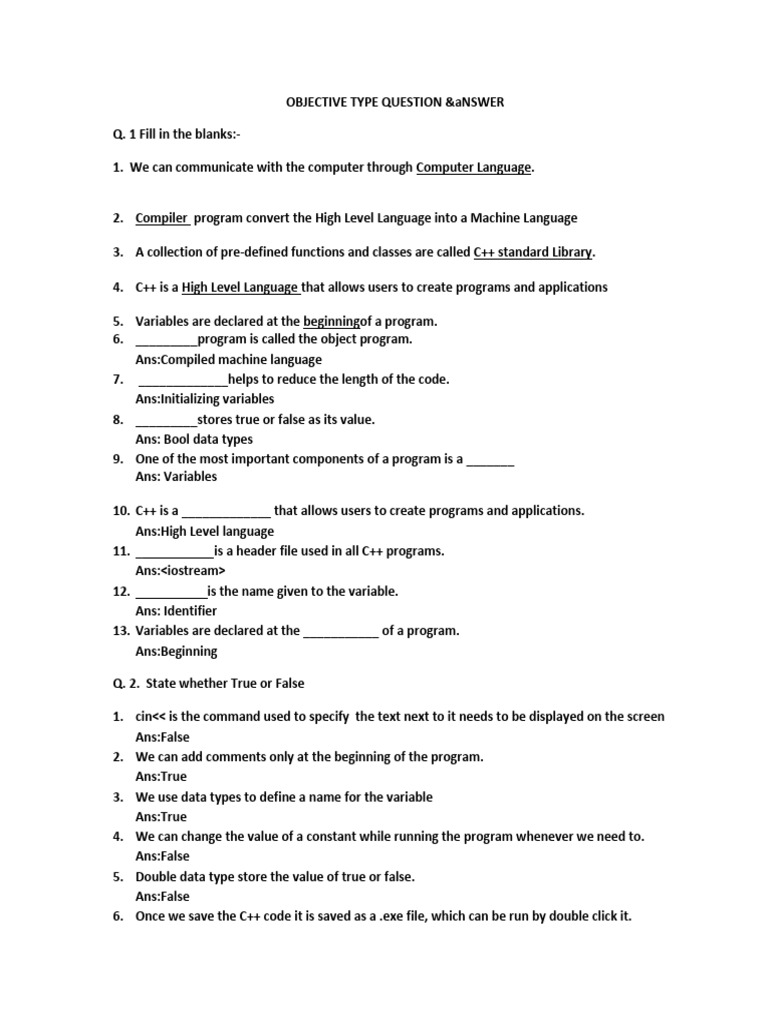 C++ Programming Questions and Answers | PDF | Computer Program ...