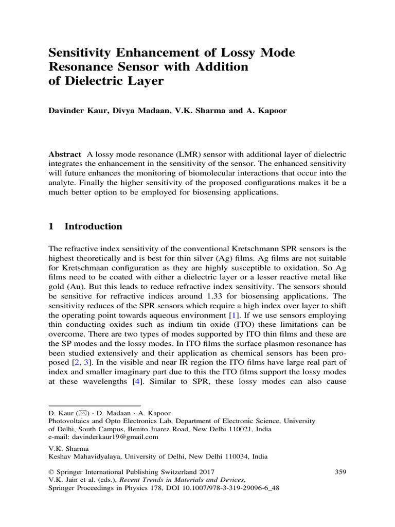 Enhanced Sensitivity in LMR Sensors | PDF | Surface Plasmon Resonance ...