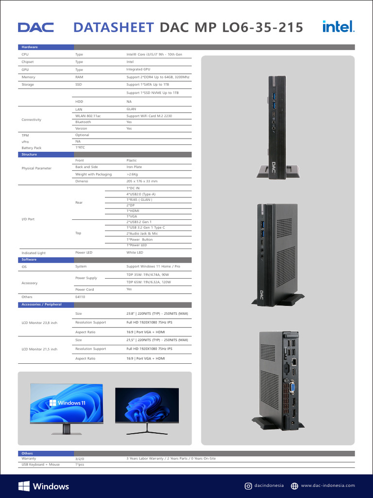 Intel Core i3/i5/i7 Mini PC Datasheet | PDF | Usb | Personal Computers