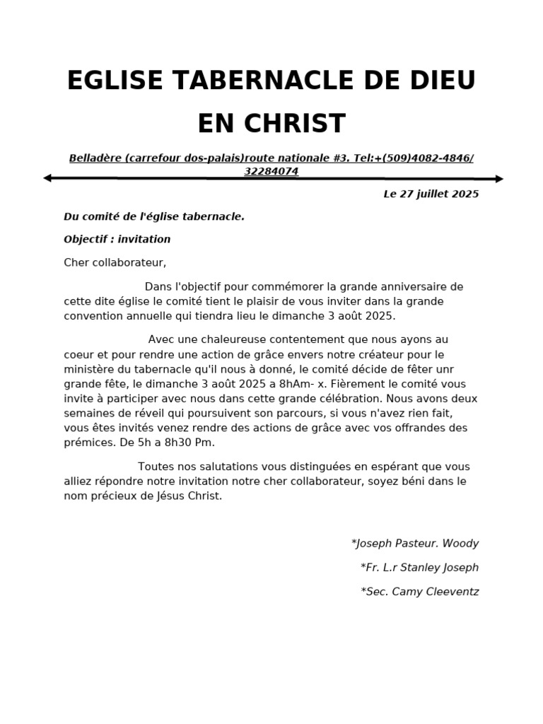 Invitation à la célébration du Tabernacle | PDF