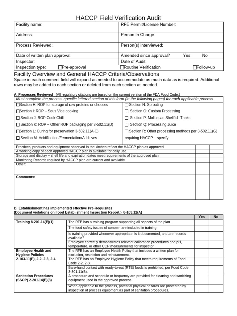 HACCP Field Verification Audit Checklist | PDF | Verification And ...