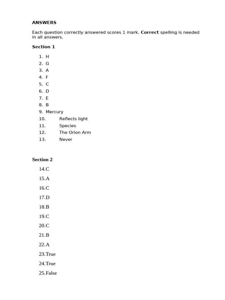 Quiz Answers and Scoring Guide | PDF
