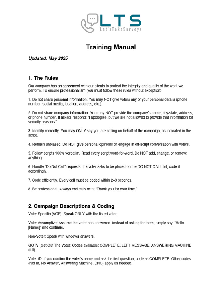 Campaign Call Training Guidelines | PDF | Get Out The Vote