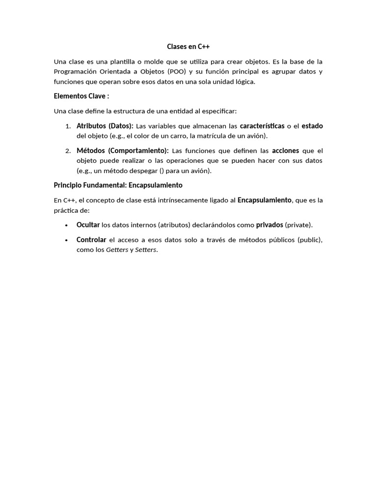 Clases en C++: Fundamentos y Encapsulamiento | PDF