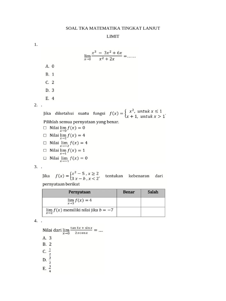 Soal Tka Matematika Tingkat Lanjut | PDF