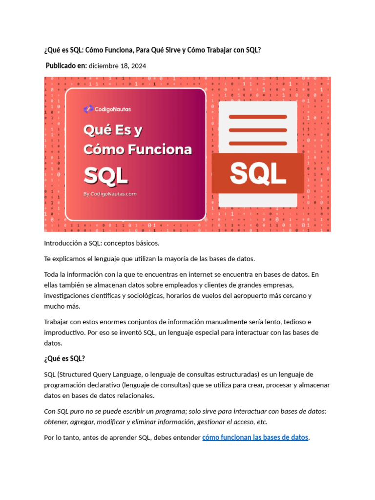 Introducción a SQL: Conceptos Clave | PDF | SQL | Bases de datos