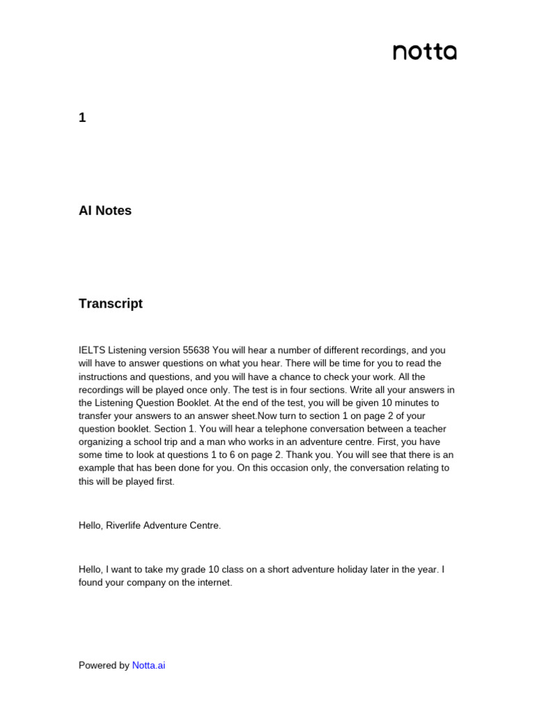 IELTS Listening Test Transcript 55638 | PDF | Hotel | Wildlife