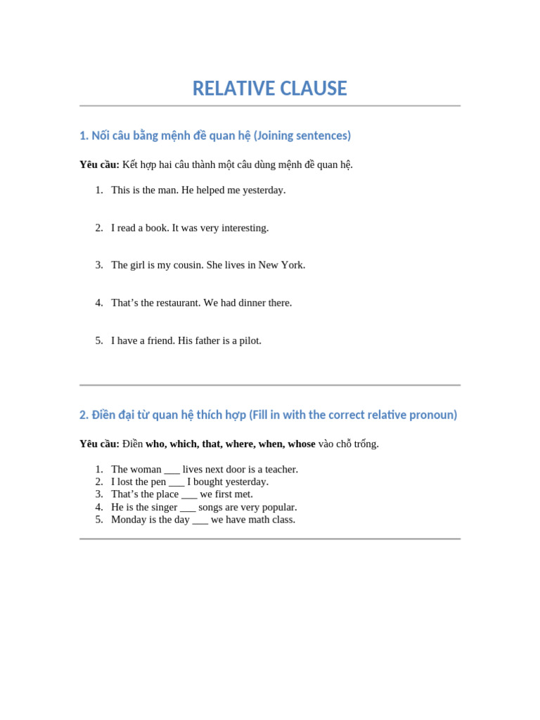 Mastering Relative Clauses in English | PDF | Linguistic Typology ...