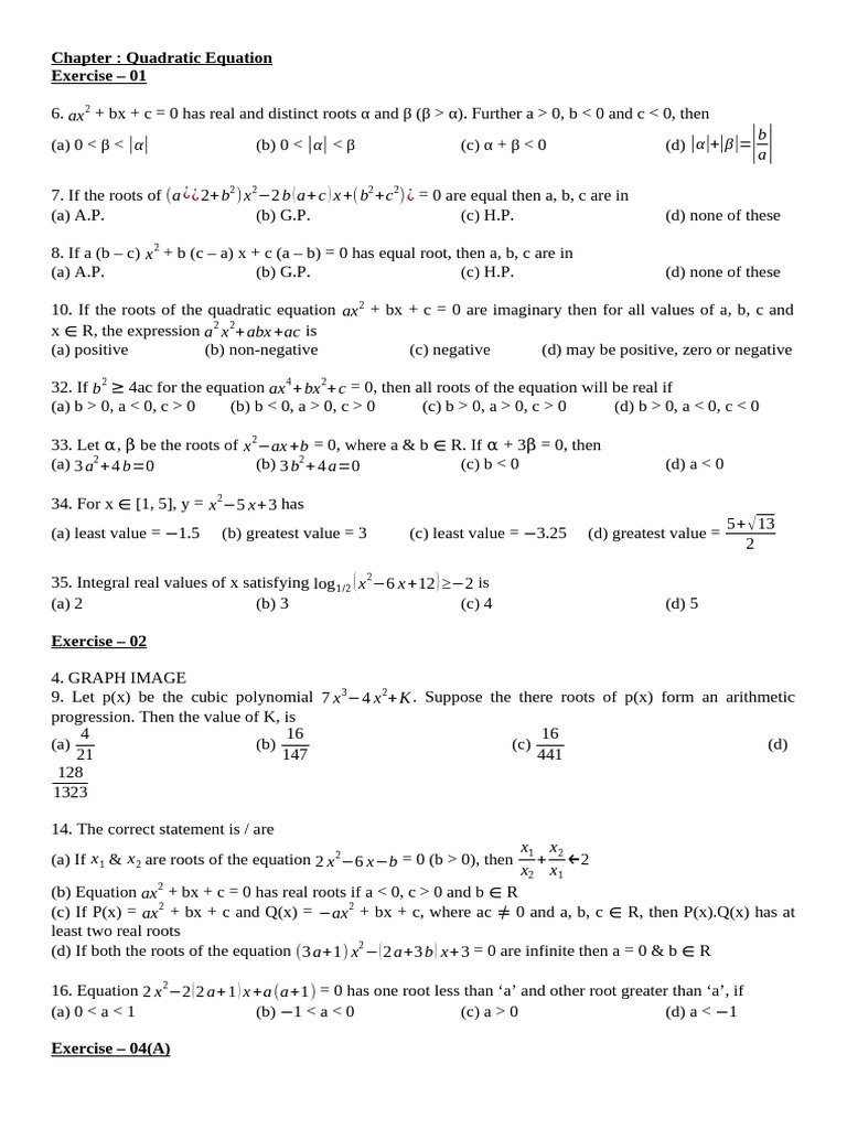 Quadratic Equations and Exercises | PDF | Function (Mathematics ...