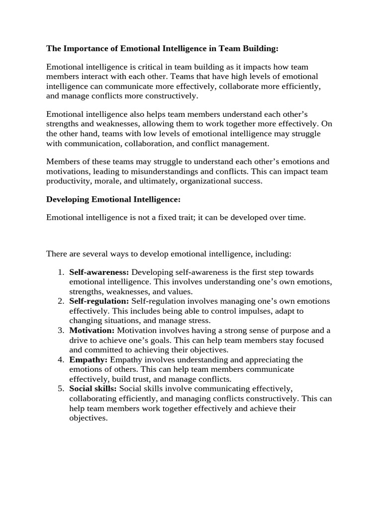 Enhancing Team Building with Emotional Intelligence | PDF | Team ...