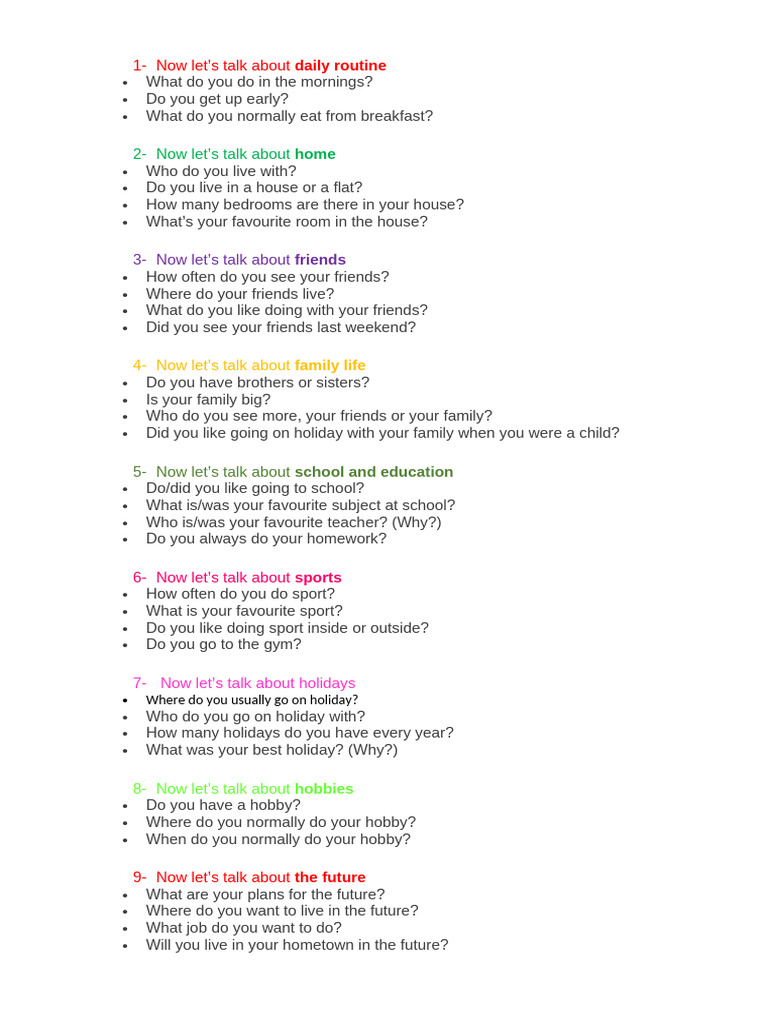 Daily Life Topics for Conversation | PDF