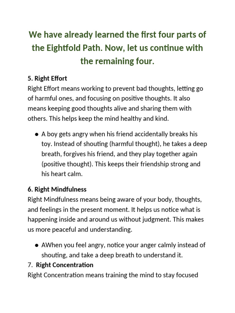 We Have Already Learned The First Four Parts of The Eightfold Path | PDF