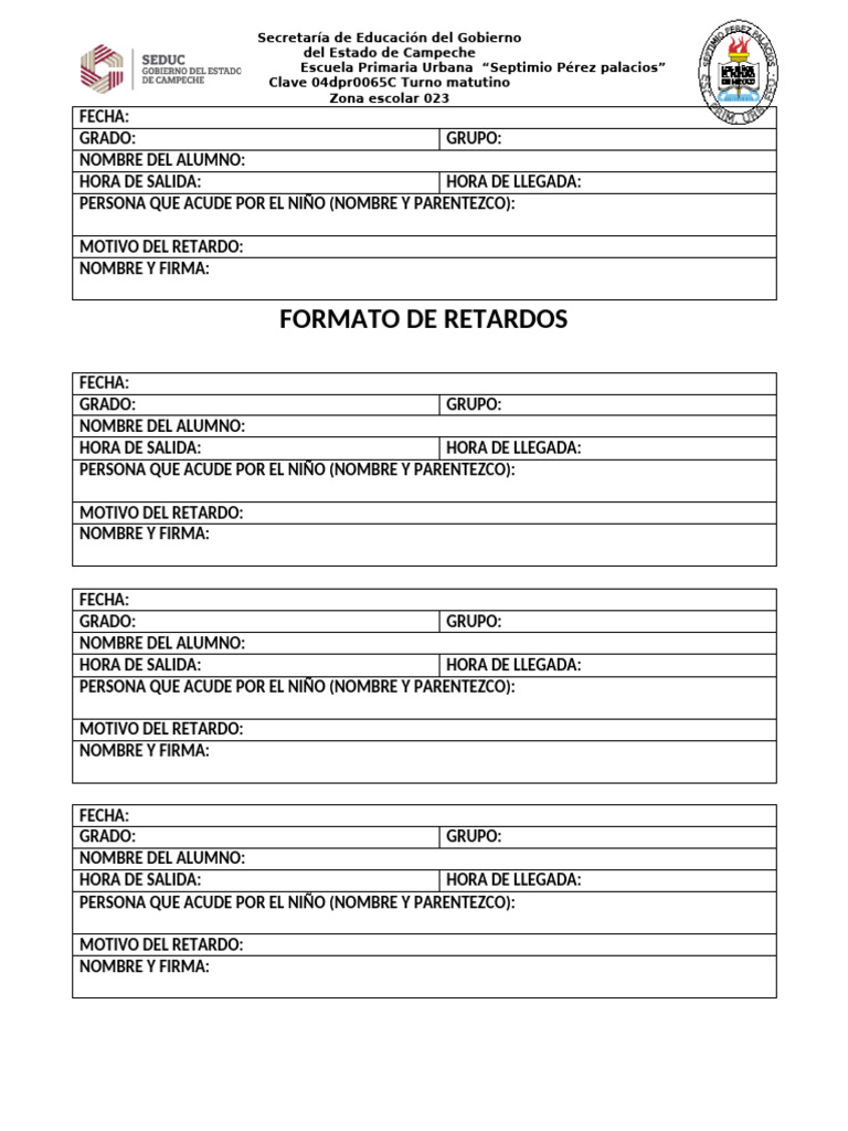 Formato de Registro de Retardos Escolares | PDF
