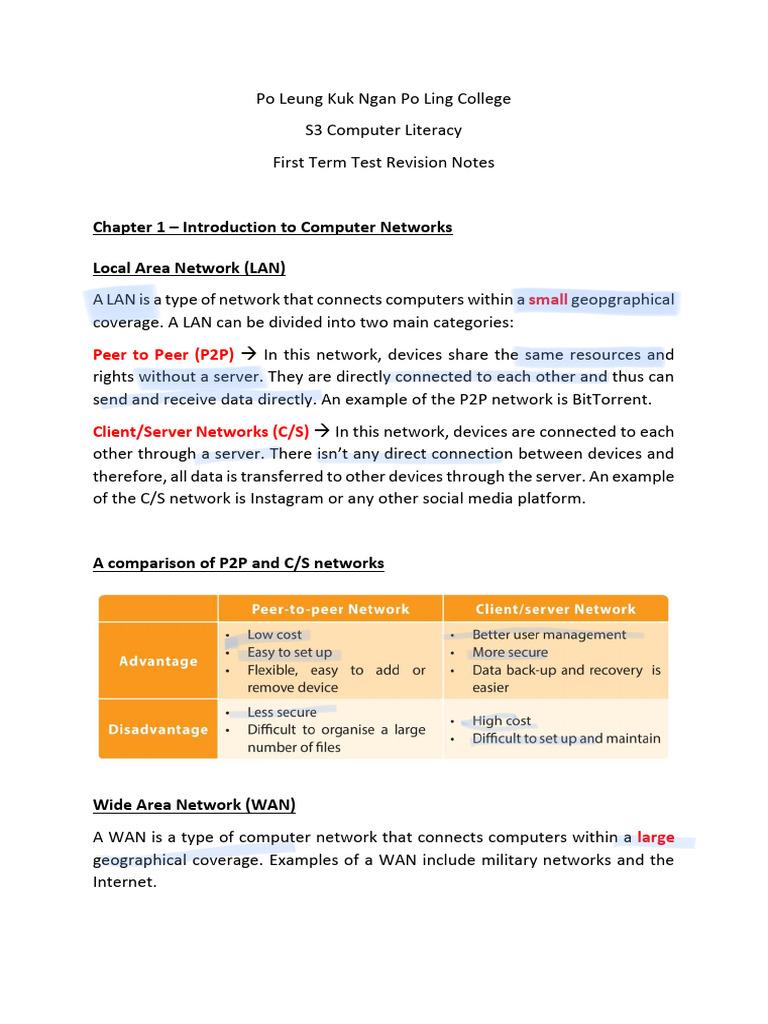 S3 First Term Test Revision Notes | PDF | Computer Network | Internet ...