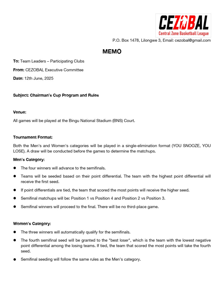 Chairman's Cup 2025: Program & Rules | PDF | Competition | Sports ...
