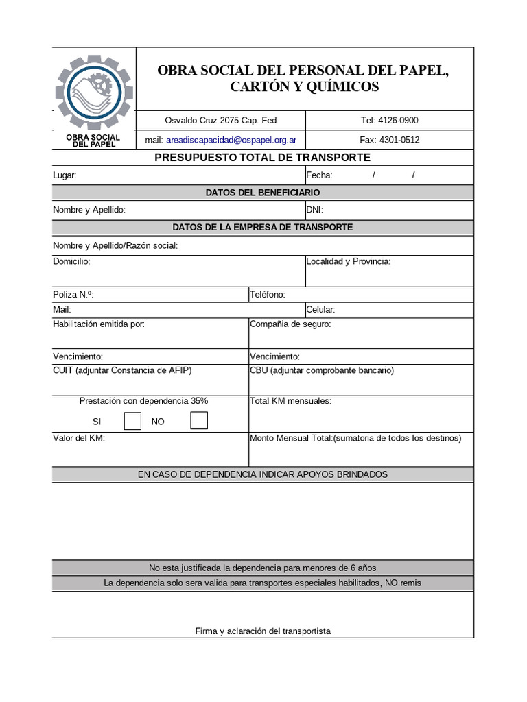 Presupuesto de Transporte Detallado | PDF
