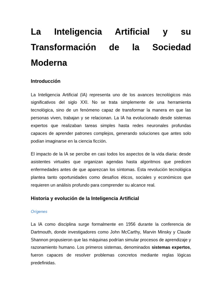 Impacto de la IA en la Sociedad Moderna | PDF | Inteligencia artificial ...