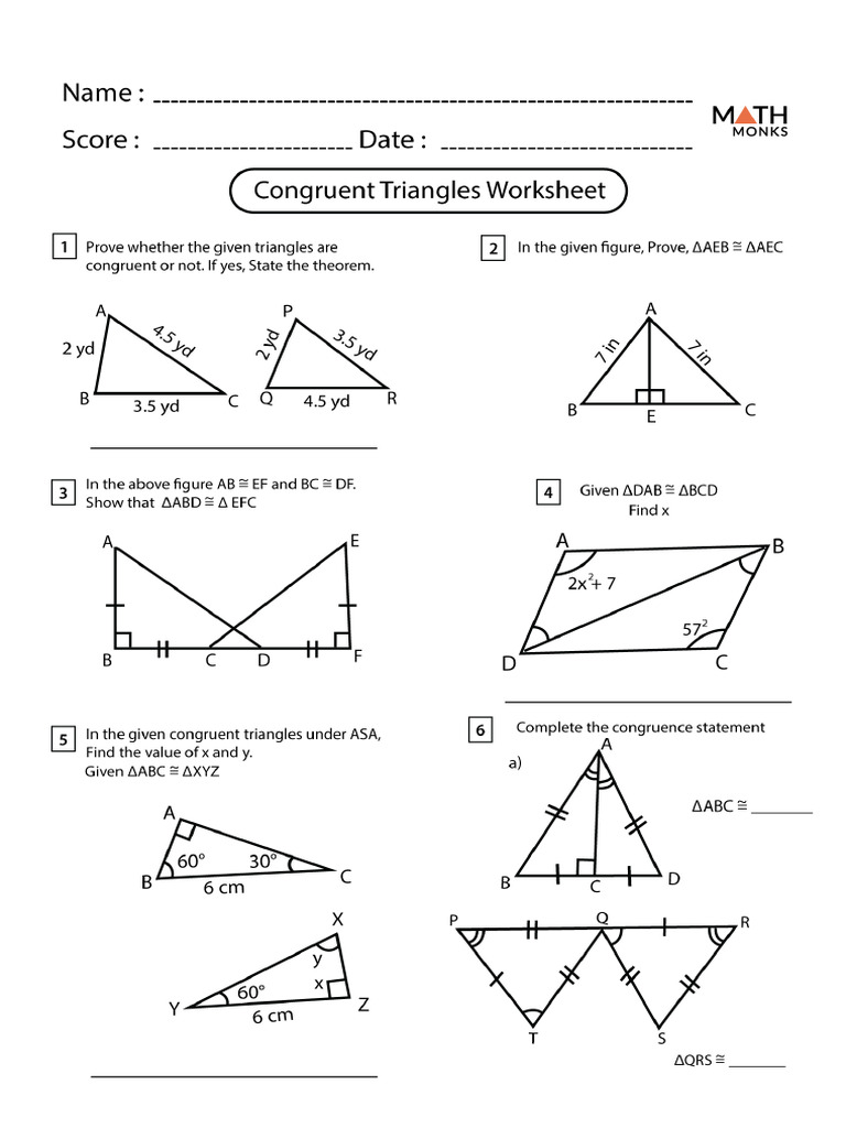 Congruent Triangles Worksheet Exercise | PDF