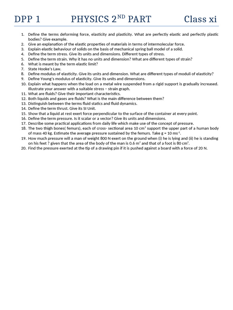 DPP 1 Physics 2nd Part Class Xi | PDF