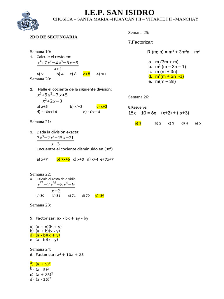 Ejercicios de Matemáticas 2º Secundaria | PDF