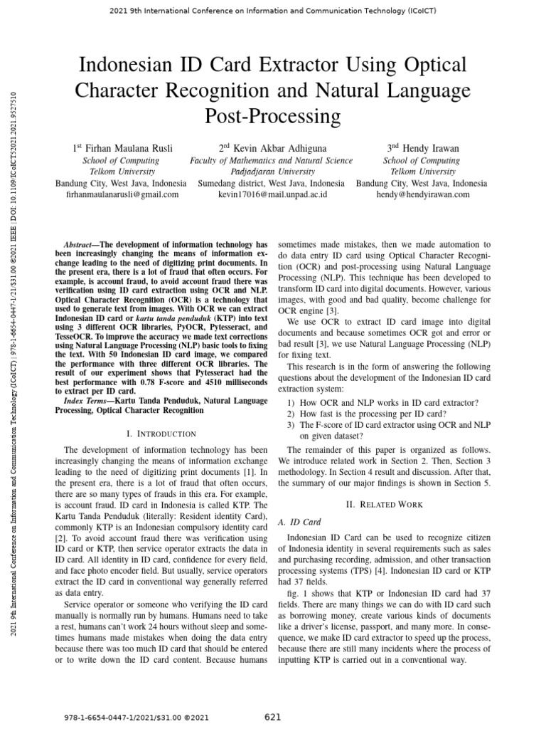 Indonesian ID Card OCR and NLP System | PDF | Optical Character ...