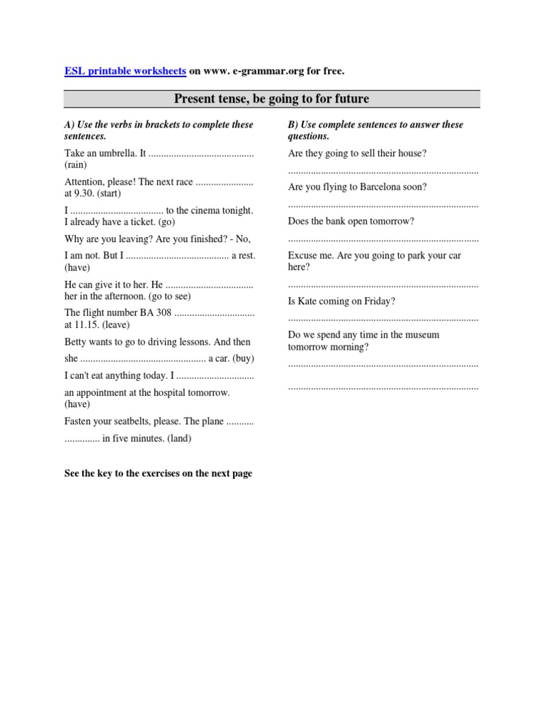 Present Be Going Future Worksheet | PDF