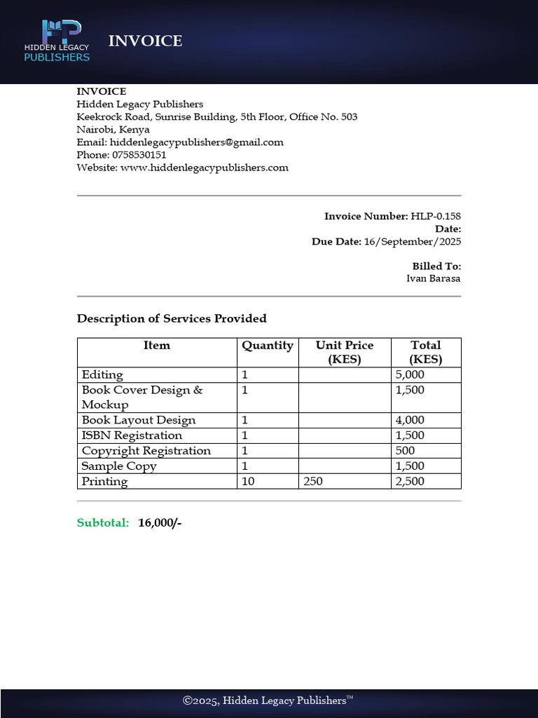 Invoice for Publishing Services | PDF | Invoice