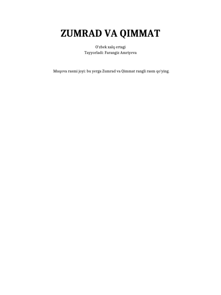 Zumrad Va Qimmat Kitobcha | PDF