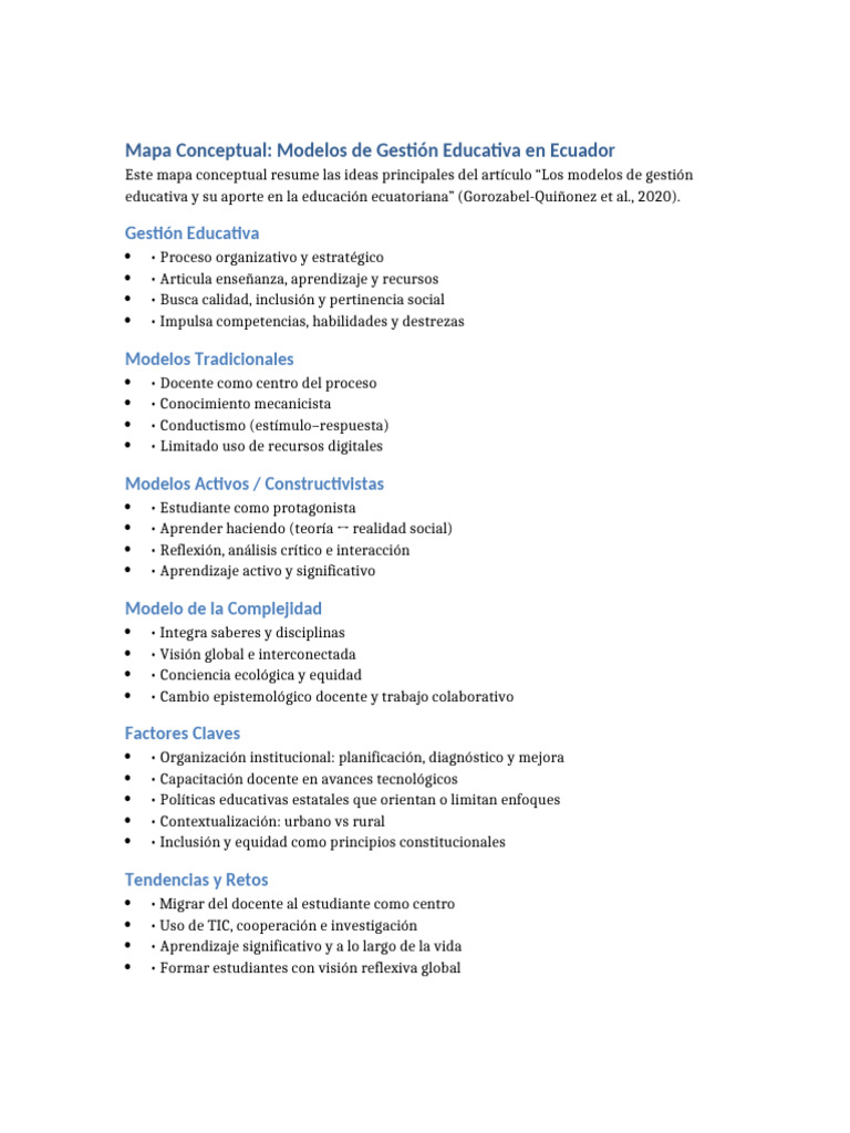 Modelos de Gestión Educativa en Ecuador | PDF