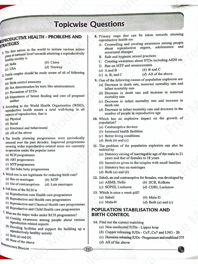 Reproductive Health Question PW MODULE | PDF