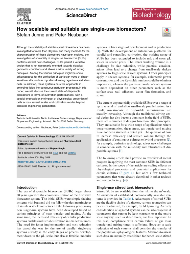 Scalability of Single-Use Bioreactors | PDF | Biology