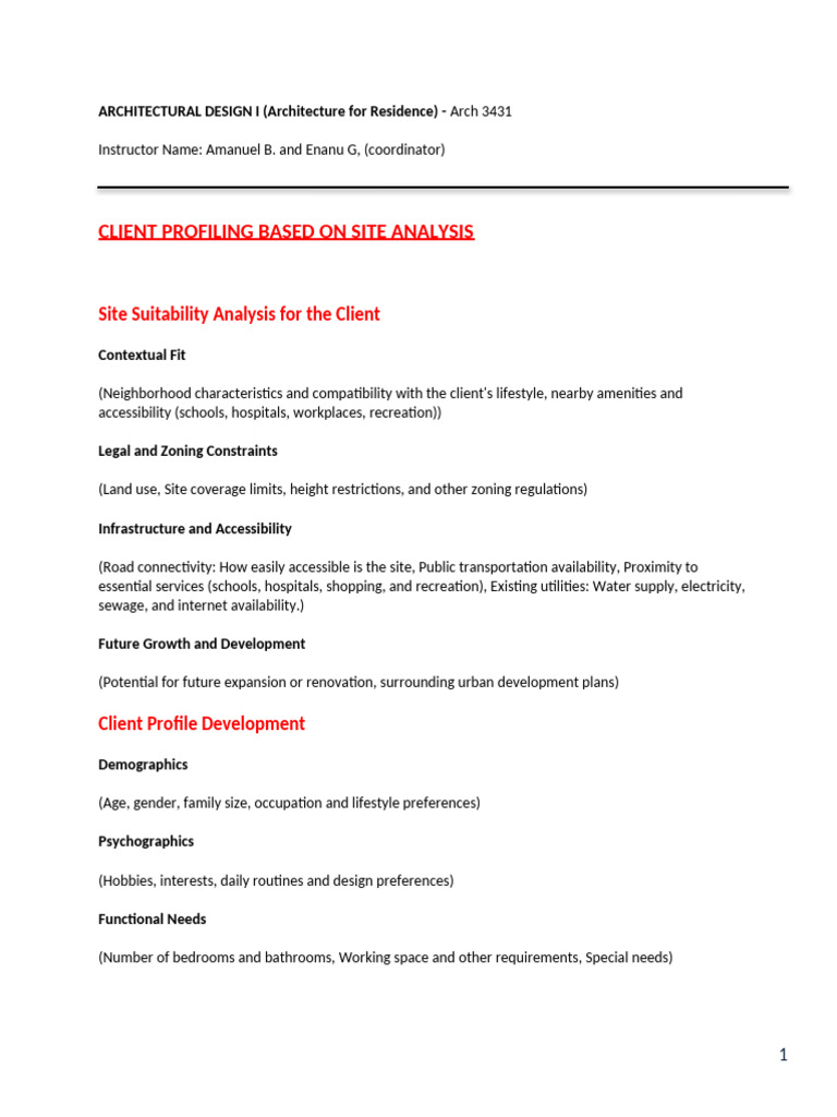 Client-Centric Site Analysis for Architecture | PDF