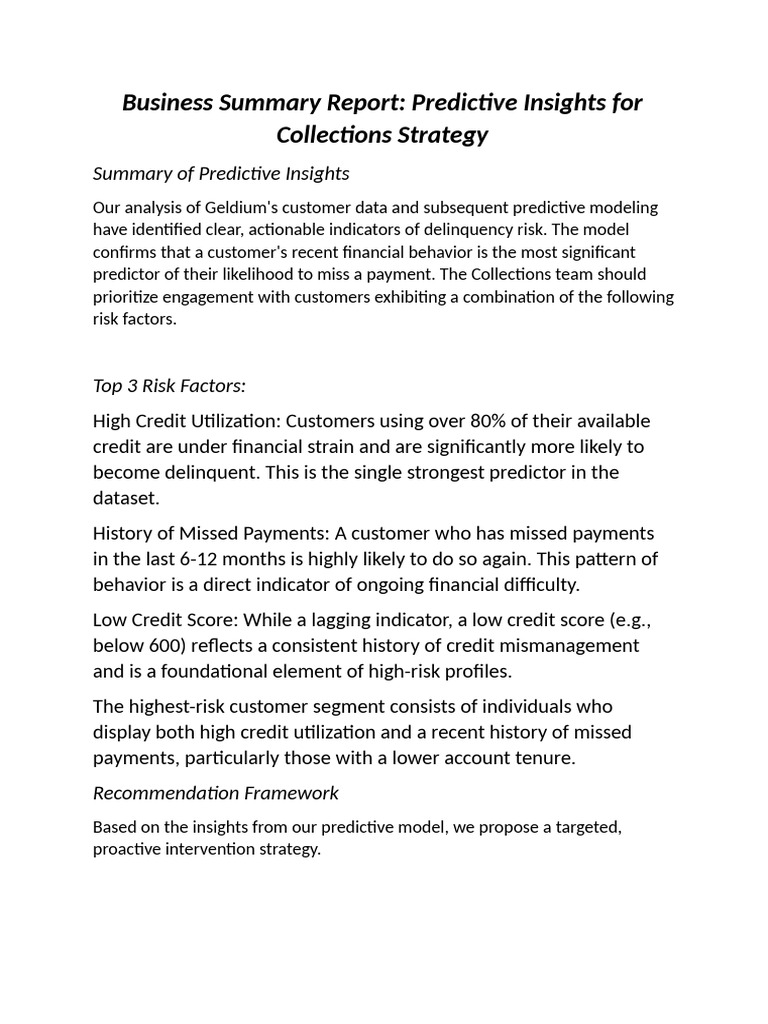 Predictive Insights for Collections Strategy | PDF | Artificial ...