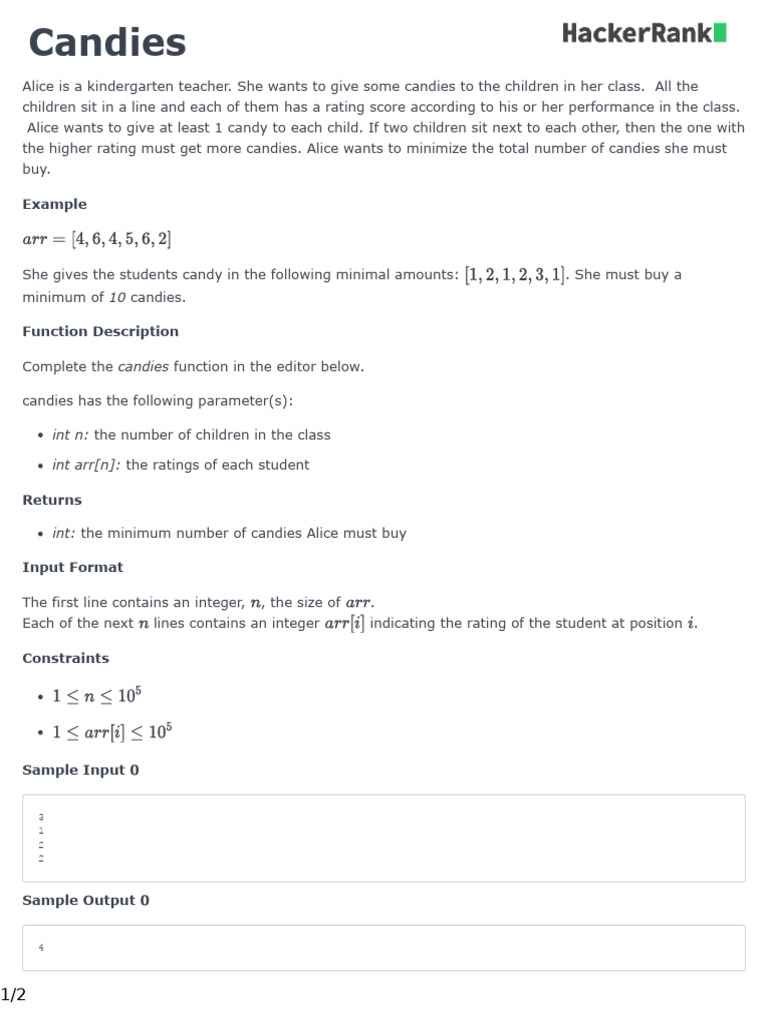Minimum Candies Distribution Problem | PDF