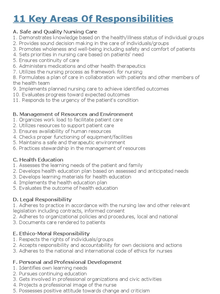 11 Key Nursing Responsibilities | PDF