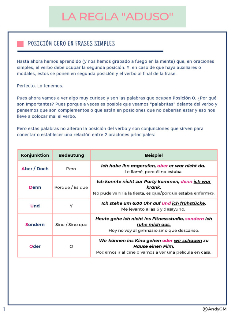Regla ADUSO y Posición Cero en Alemán | PDF | Lingüística | Sintaxis