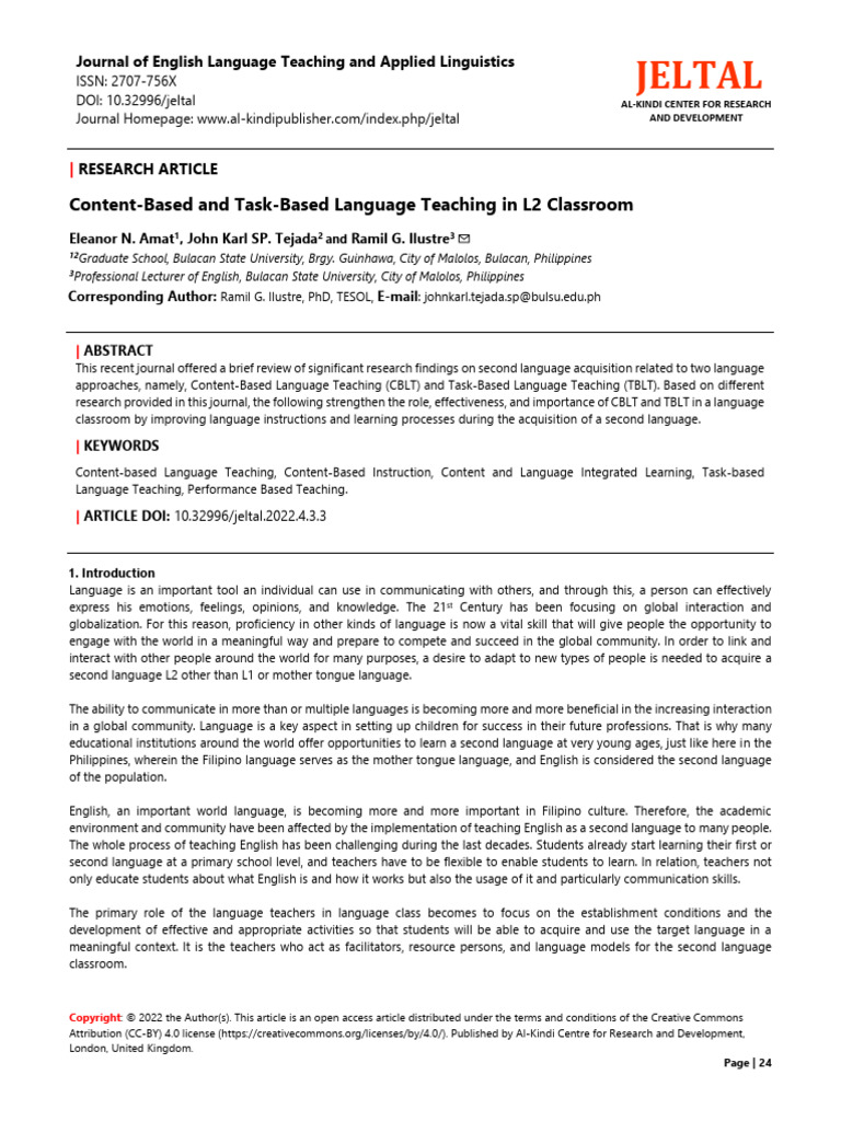 CBLT and TBLT in Second Language Teaching | PDF | Second Language ...