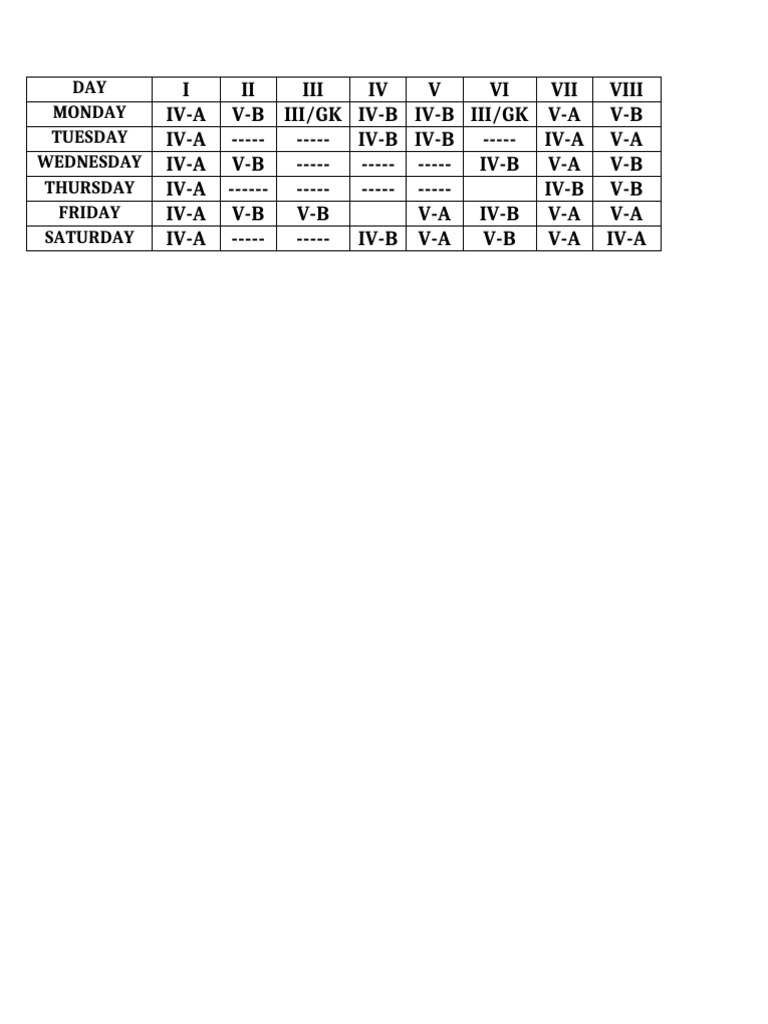 Weekly Class Schedule Overview | PDF
