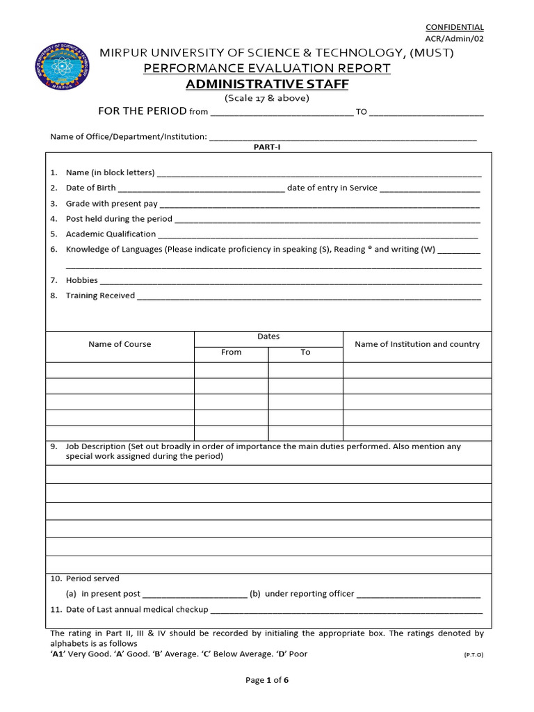 ACR Form 17 and Above Administrative Staff | PDF