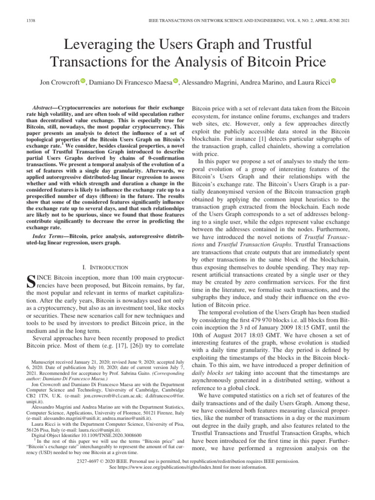Leveraging The Users Graph and Trustful Transactions For The Analysis of  Bitcoin Price | PDF | Bitcoin | Vertex (Graph Theory)