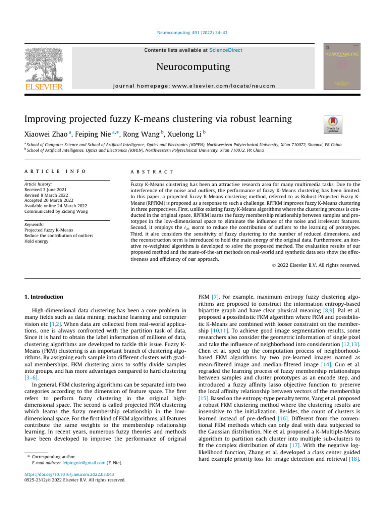 Robust Projected Fuzzy K-Means Clustering | PDF | Cluster Analysis ...