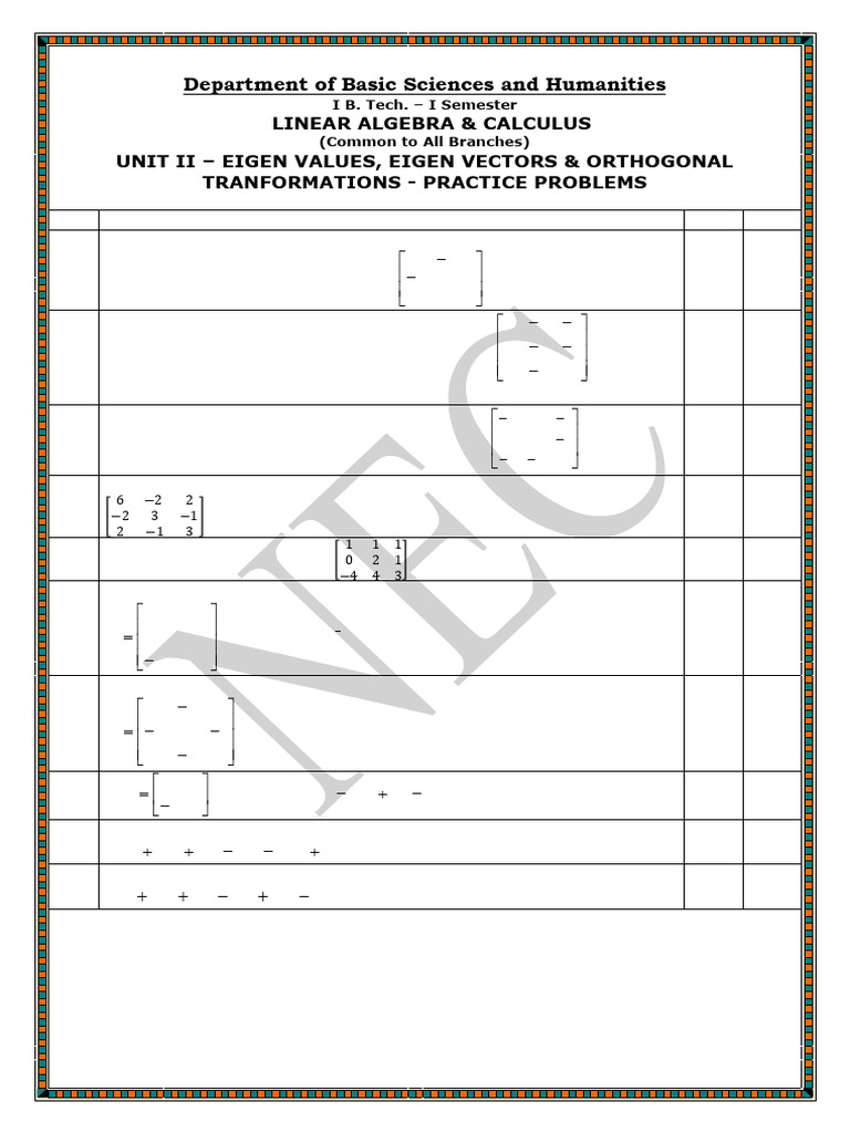 La&c Practice Book-Unit I111 | PDF | Eigenvalues And Eigenvectors ...