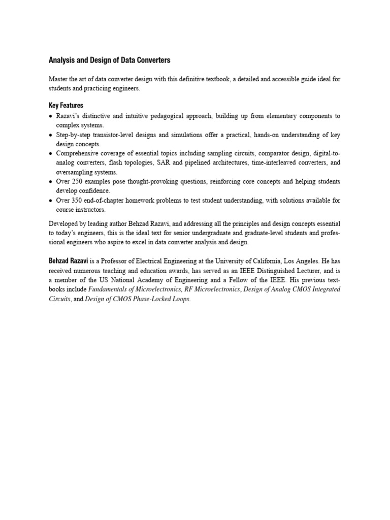 Razavi's Data Converter Design Guide | PDF | Analog To Digital ...
