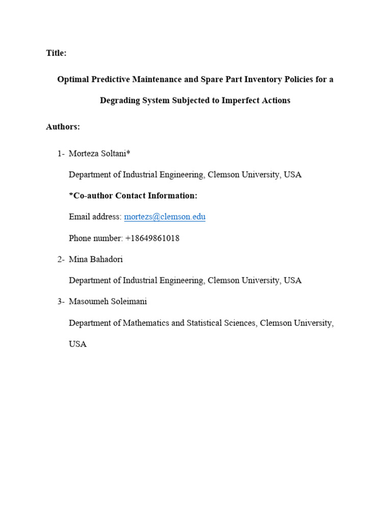 Optimal Maintenance & Inventory Policies | PDF | Supply Chain ...