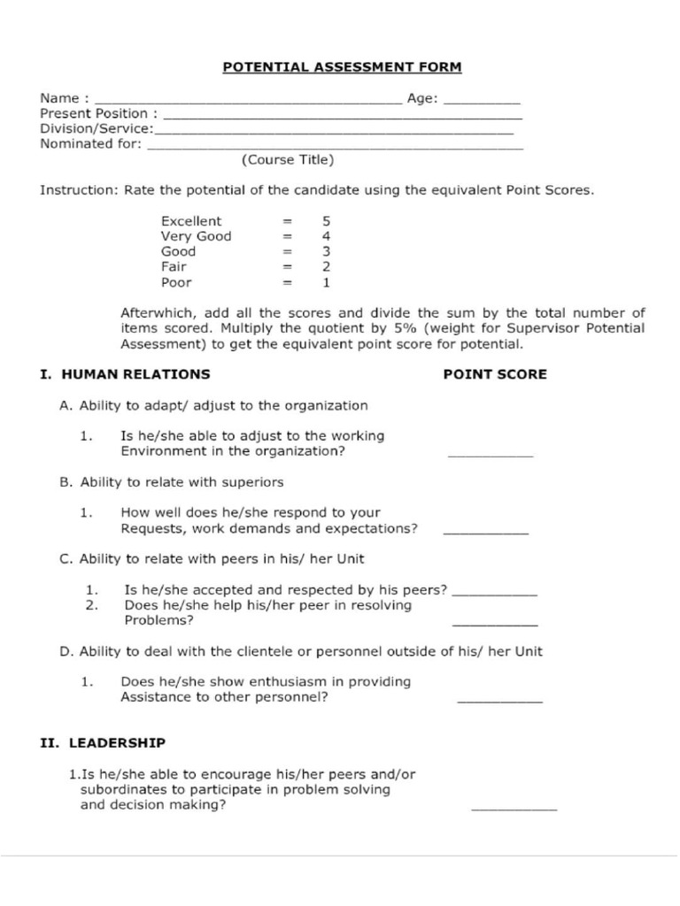 Potential Assessment Form | PDF