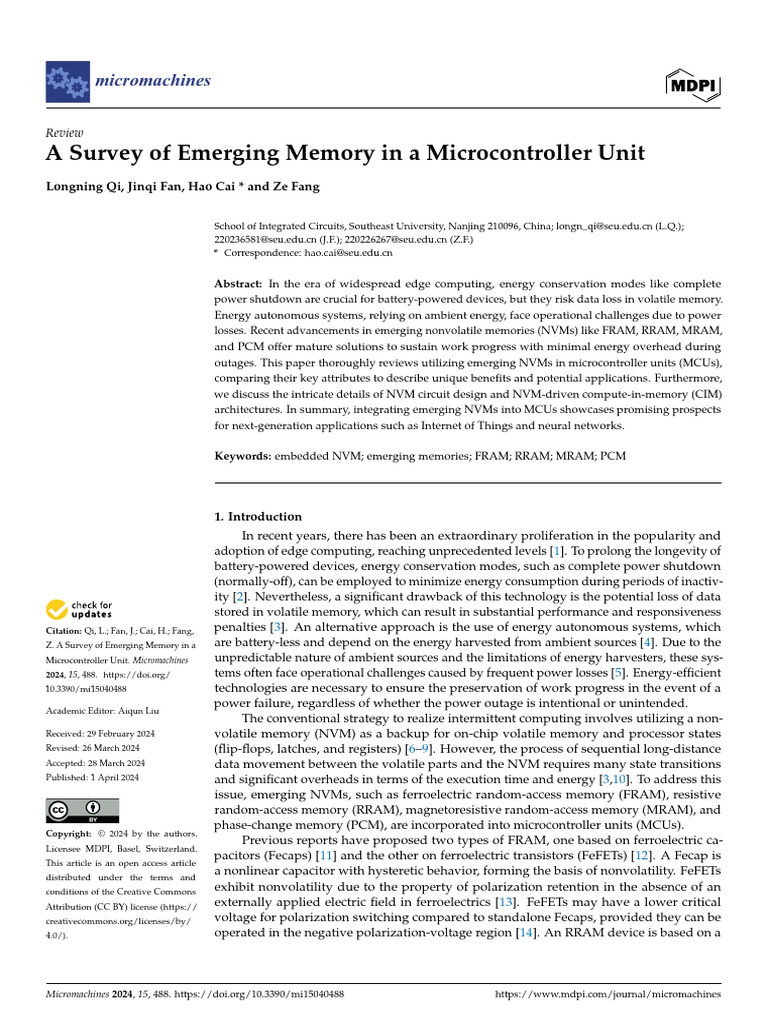 Micromachines 15 00488 | PDF | Microcontroller | Flash Memory